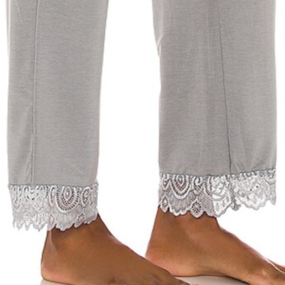NEW Flora Nikrooz Women Metal Lace Trim Mid Rise Wide Leg Pull On Pajama Pants - Picture 3 of 5